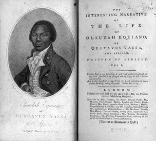 This frontispiece appeared in many early editions of Olaudah Equiano’s autobiographical narrative, published in 1789. It conveys both his African birth, referenced in the title, and the British citizenship he claimed as an adult. He wrote that after he was captured and placed aboard a slave ship, he would have given anything to change places with a “slave” in his own country.
